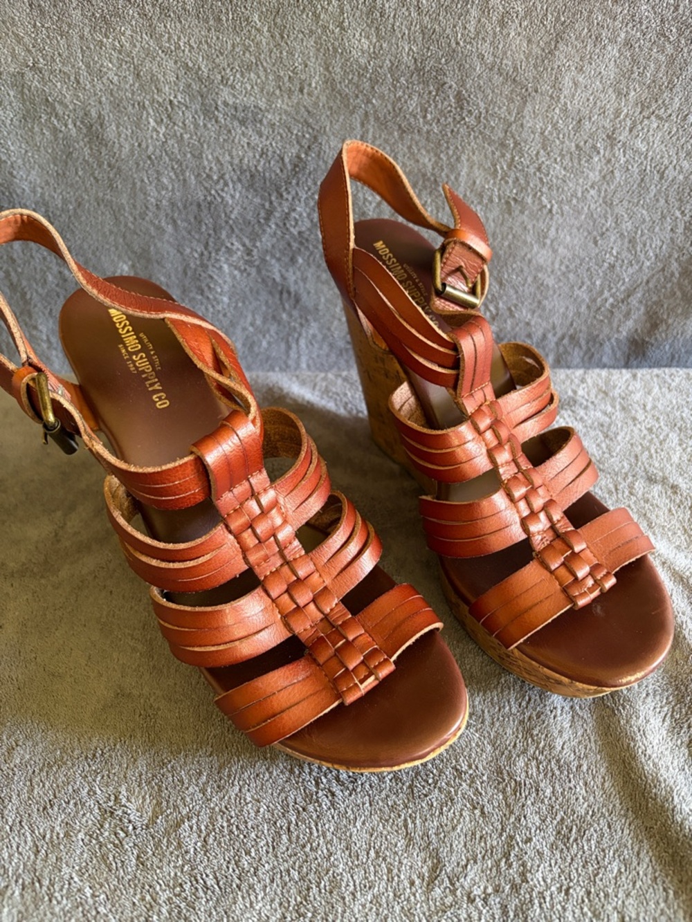 Mossimo Supply Co. Tan Brown Woven Leather Wedge Sandals